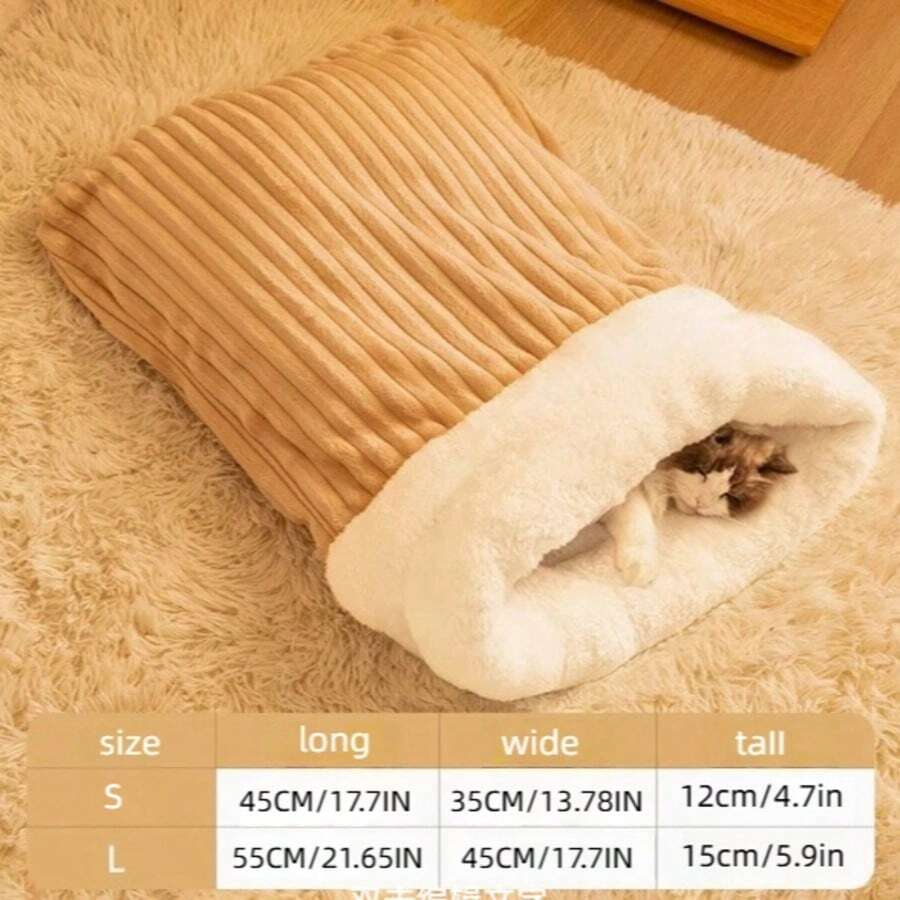 Multicolor semi-closed soft plush cat sleeping bag for indoor cats and small dogs