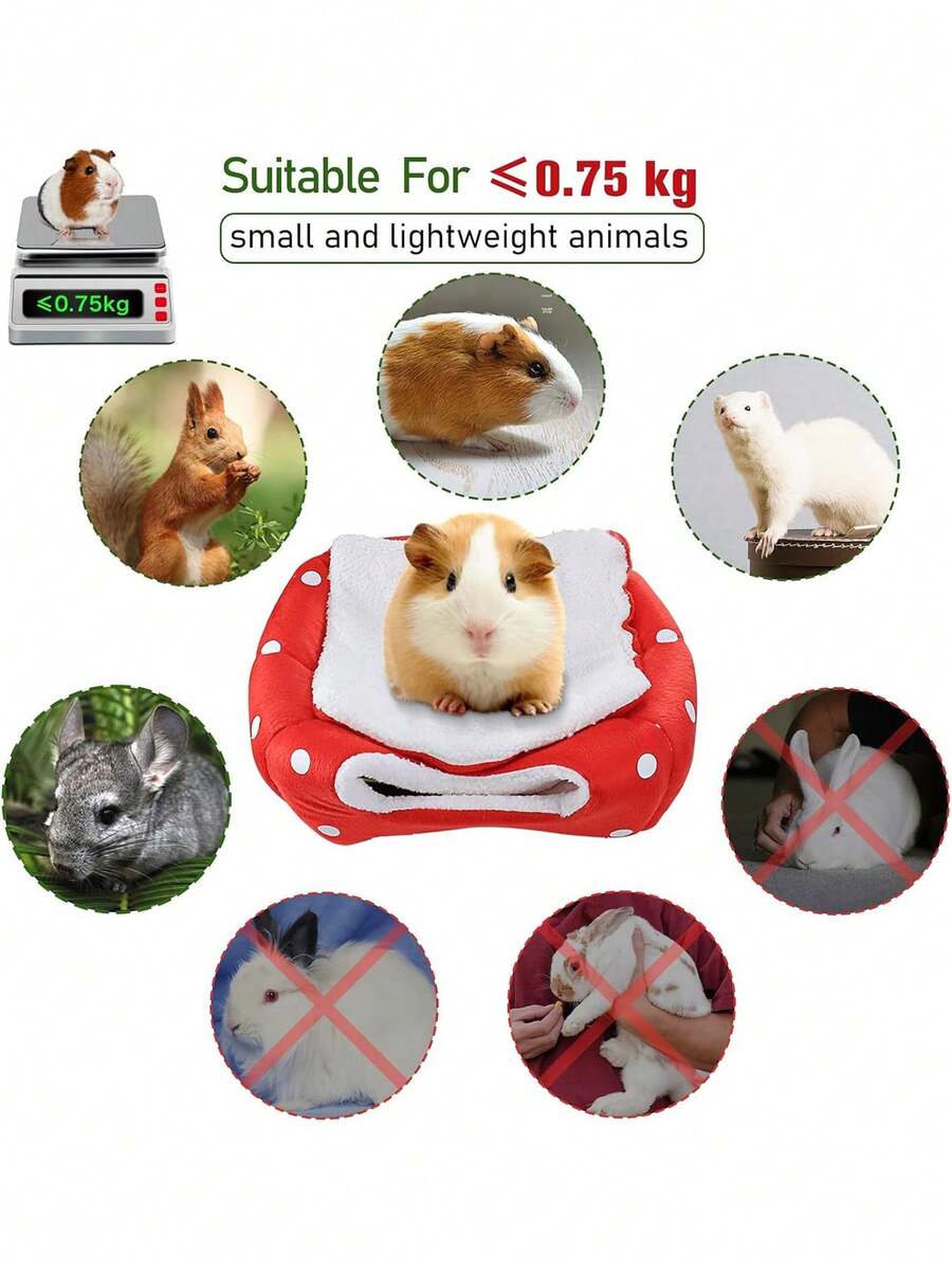 Pink strawberry pattern hamster bed hideaway nest made of soft polyester for small pets.