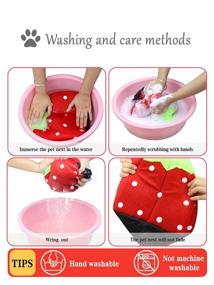 Pink strawberry pattern hamster bed hideaway nest made of soft polyester for small pets.