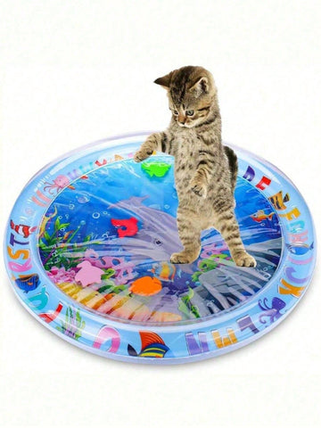 1pc Pet Water Play Mat, Cat Toy Suitable For Summer, Suitable For Cat Play, Summer Cat Bed, Bed, Cat And Dog Entertainment Toy, Needs Inflation And Water Filling Pet Entertainment Water Bed, Cat Sensory Water, Cat Cooling Mat, Cat And Dog Sensory Water