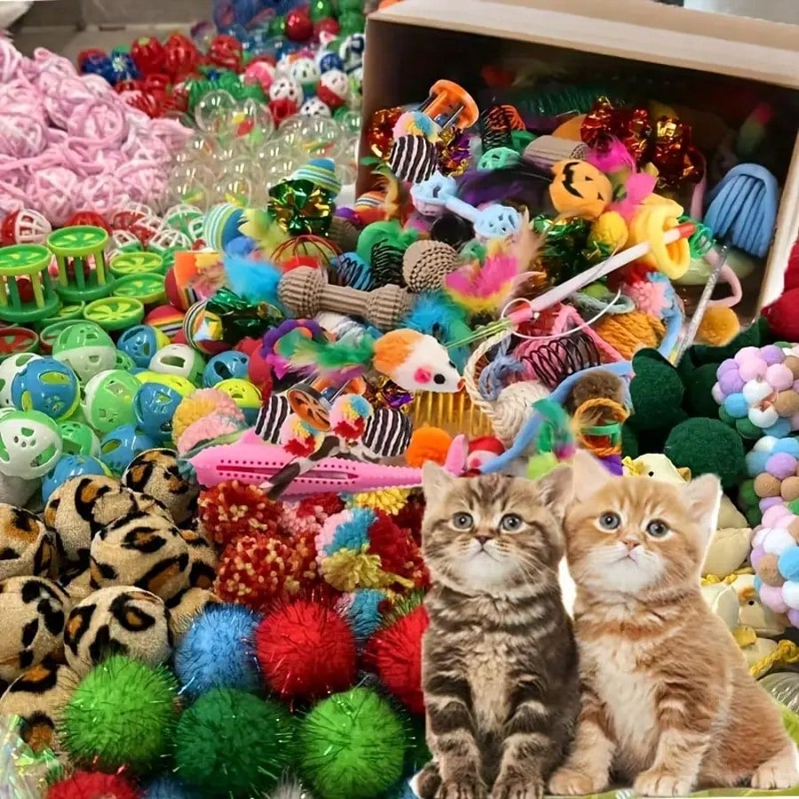 64pcs/48pcs/32pcs/16pcs Mixed Cat Toy Set - Variety Of Colorful Plastic Toys, Suitable For Multiple Cats, Keeps Cats Entertained Daily, Cat Toy Assortment Gift Pack, Cat Teaser Toys