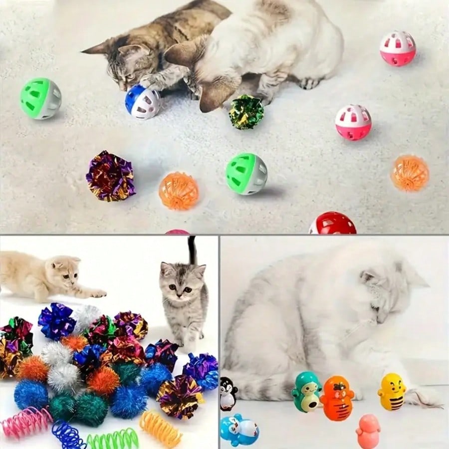 64pcs/48pcs/32pcs/16pcs Mixed Cat Toy Set - Variety Of Colorful Plastic Toys, Suitable For Multiple Cats, Keeps Cats Entertained Daily, Cat Toy Assortment Gift Pack, Cat Teaser Toys