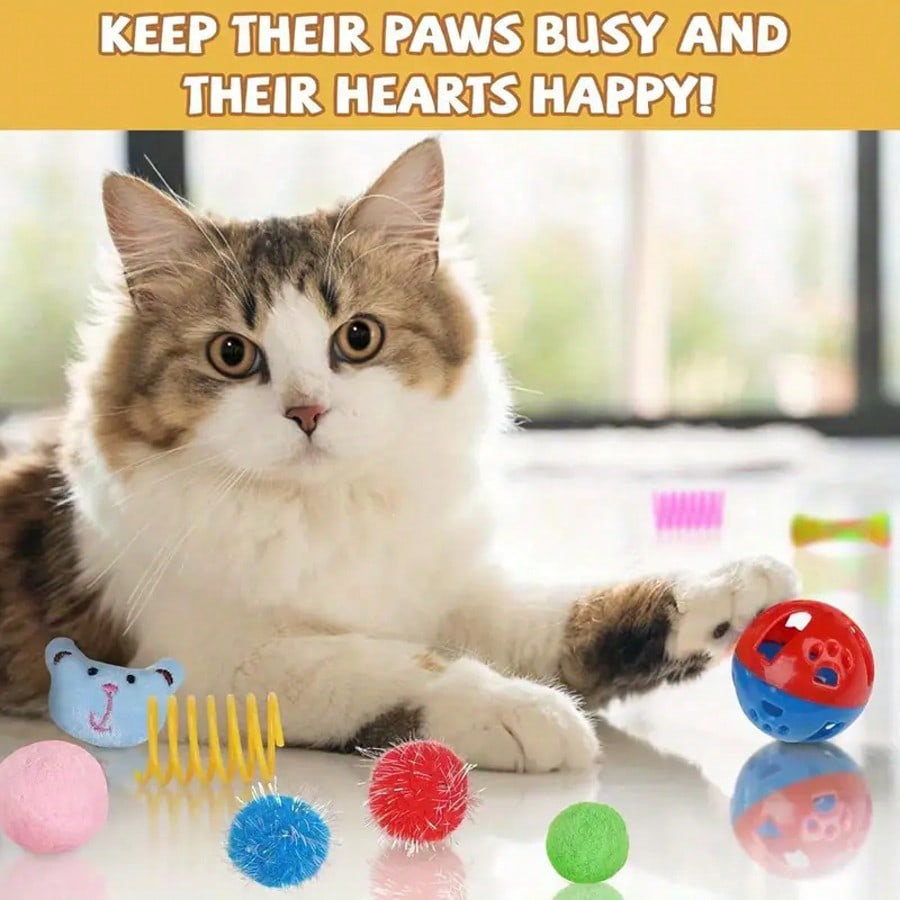 64pcs/48pcs/32pcs/16pcs Mixed Cat Toy Set - Variety Of Colorful Plastic Toys, Suitable For Multiple Cats, Keeps Cats Entertained Daily, Cat Toy Assortment Gift Pack, Cat Teaser Toys