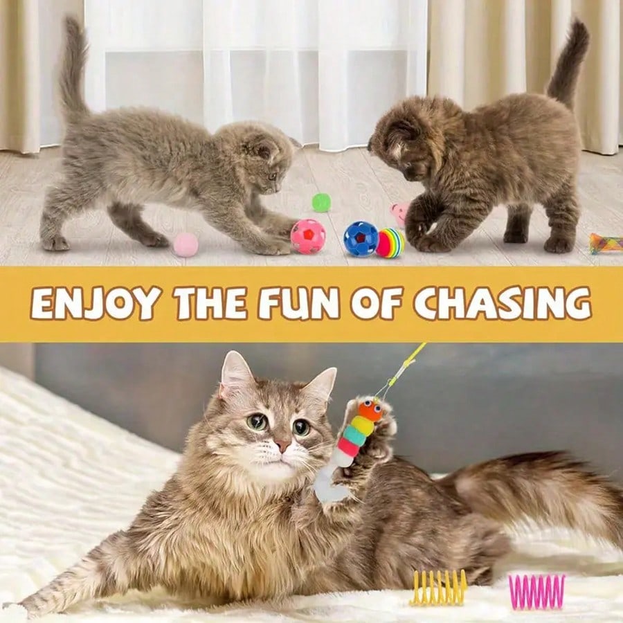 64pcs/48pcs/32pcs/16pcs Mixed Cat Toy Set - Variety Of Colorful Plastic Toys, Suitable For Multiple Cats, Keeps Cats Entertained Daily, Cat Toy Assortment Gift Pack, Cat Teaser Toys