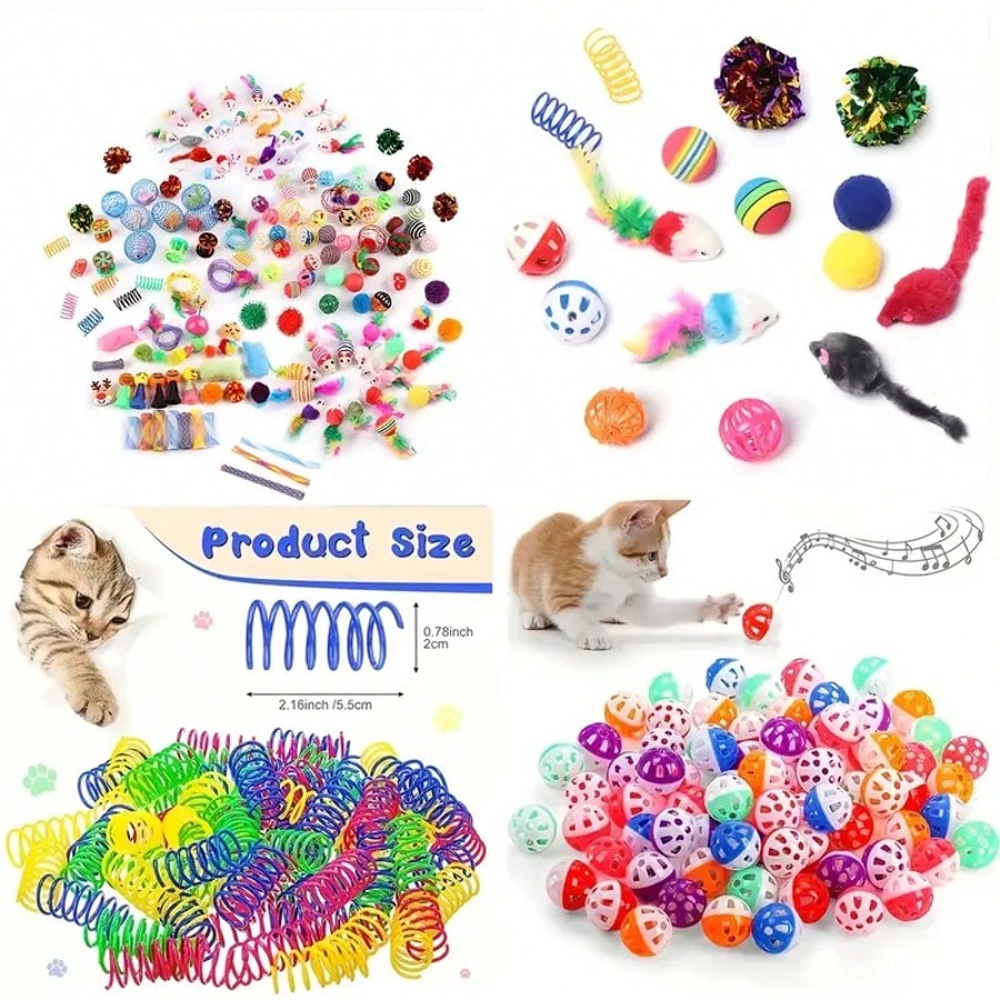 64pcs/48pcs/32pcs/16pcs Mixed Cat Toy Set - Variety Of Colorful Plastic Toys, Suitable For Multiple Cats, Keeps Cats Entertained Daily, Cat Toy Assortment Gift Pack, Cat Teaser Toys