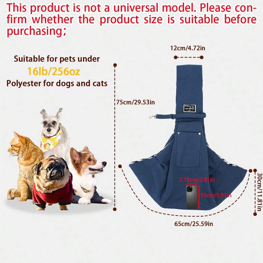 Multicolor breathable polyester pet sling bag carrier with shoulder strap and phone pocket for cats and small dogs