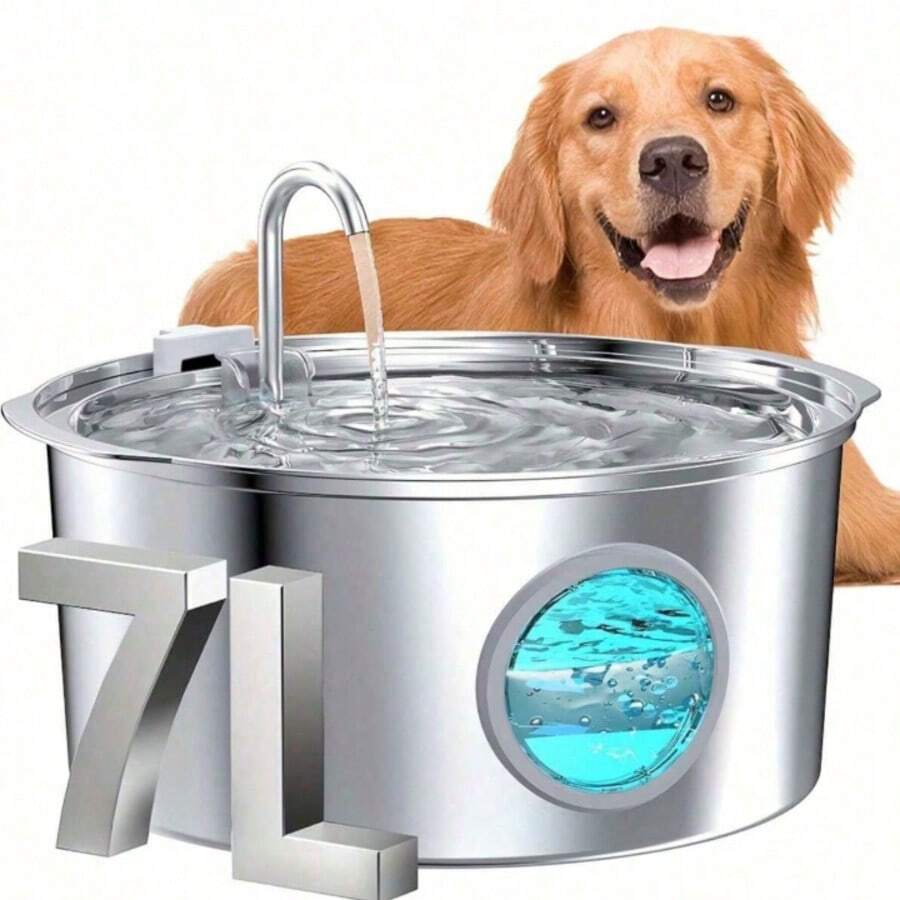 7L 304 stainless steel automatic dog water dispenser with viewing window and USB power connection