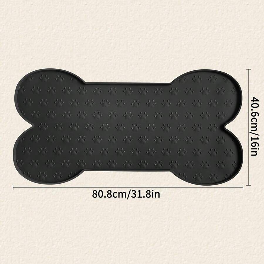 Multicolor bone-shaped silicone pet feeding mat with high spill-proof edge for cat and dog food and water bowls.