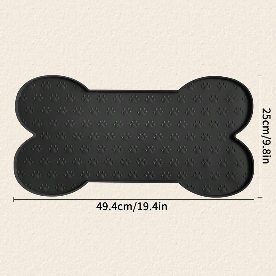 Multicolor bone-shaped silicone pet feeding mat with high spill-proof edge for cat and dog food and water bowls.