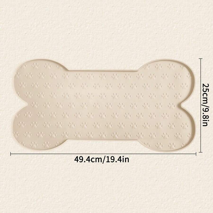 Multicolor bone-shaped silicone pet feeding mat with high spill-proof edge for cat and dog food and water bowls.