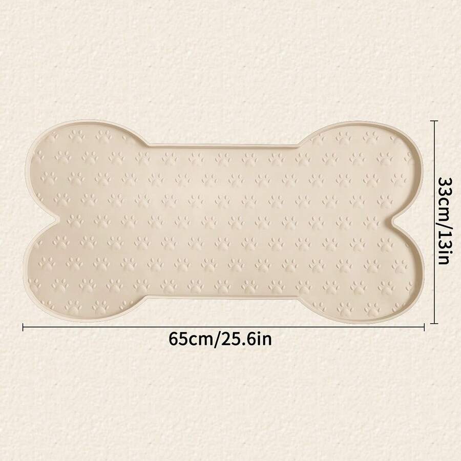 Multicolor bone-shaped silicone pet feeding mat with high spill-proof edge for cat and dog food and water bowls.