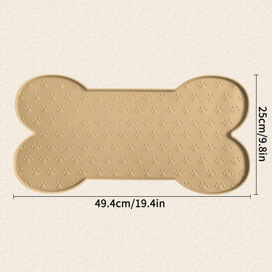 Multicolor bone-shaped silicone pet feeding mat with high spill-proof edge for cat and dog food and water bowls.