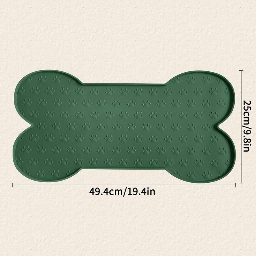 Multicolor bone-shaped silicone pet feeding mat with high spill-proof edge for cat and dog food and water bowls.