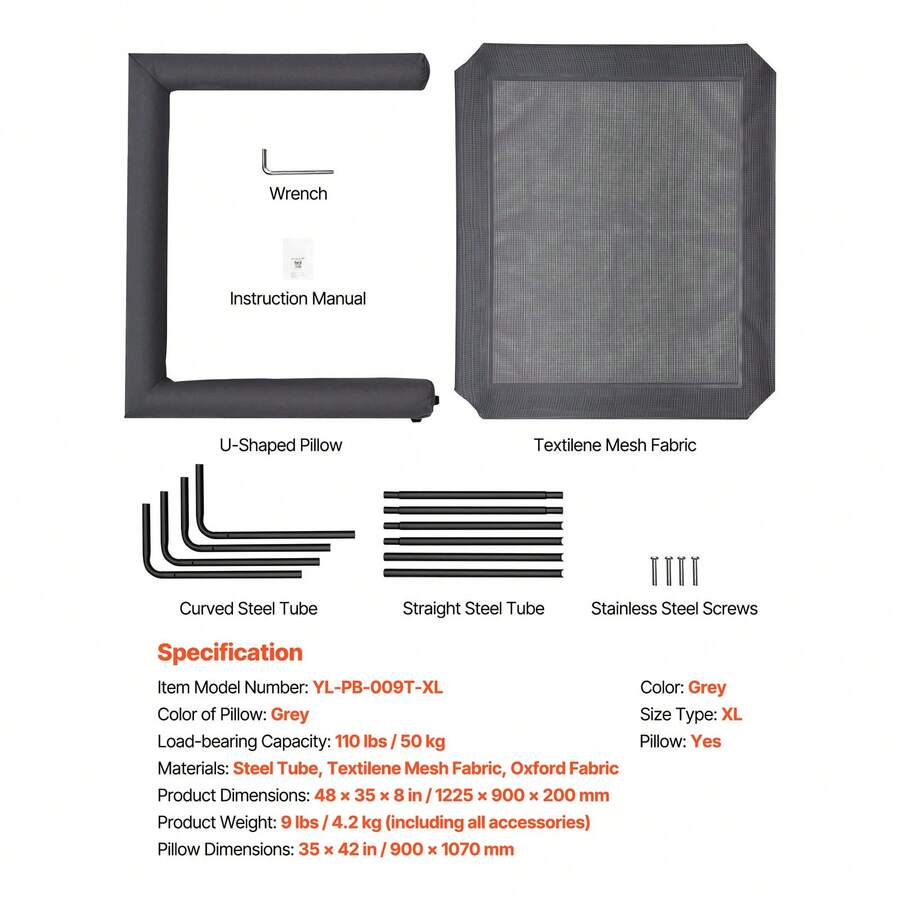 Elevated dog bed for large dogs featuring gray breathable Teslin mesh and a durable metal frame for indoor and outdoor cooling.