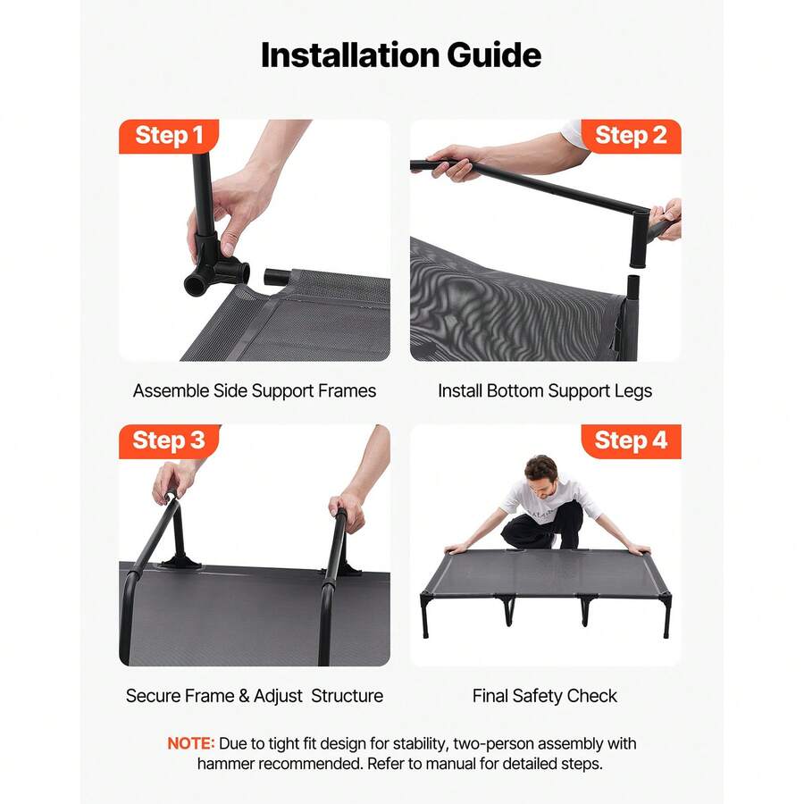Elevated dog bed for large dogs featuring gray breathable Teslin mesh and a durable metal frame for indoor and outdoor cooling.