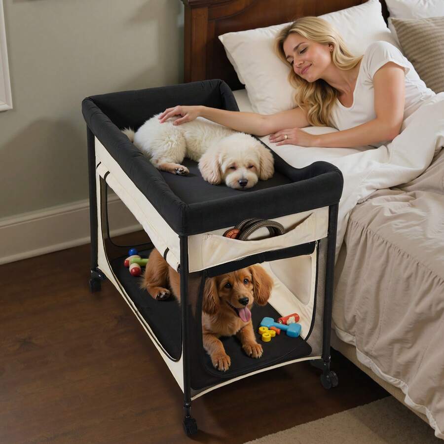Elevated dog bed for large dogs featuring gray breathable Teslin mesh and a durable metal frame for indoor and outdoor cooling.