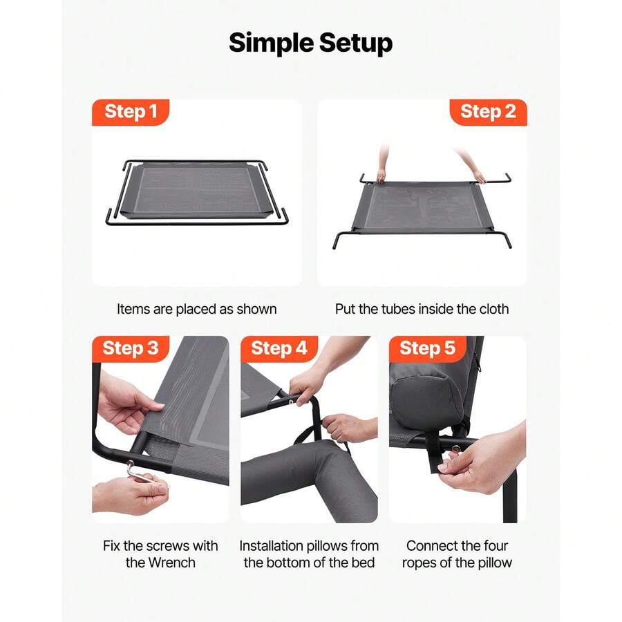 Elevated dog bed for large dogs featuring gray breathable Teslin mesh and a durable metal frame for indoor and outdoor cooling.