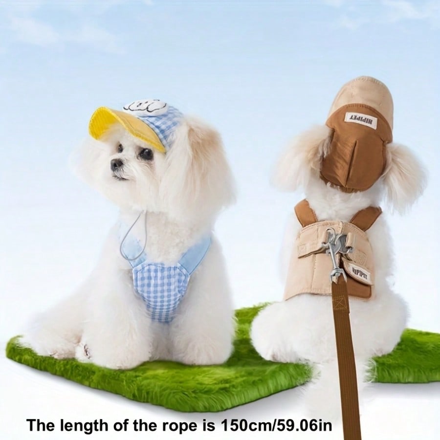 Brown polyester dog harness leash set with hoodie for small and medium dogs and cats, adjustable and washable pet walking outfit