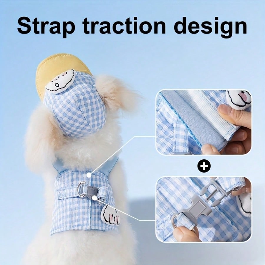 Brown polyester dog harness leash set with hoodie for small and medium dogs and cats, adjustable and washable pet walking outfit