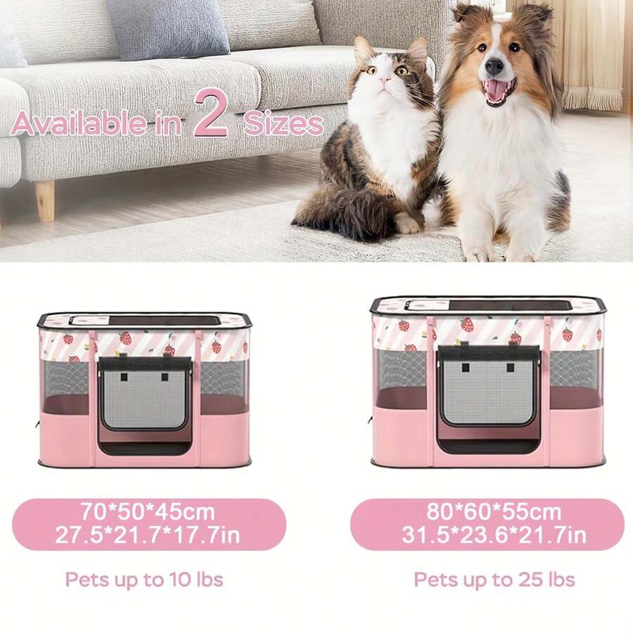 Pink foldable portable pet playpen tent crate cage made of Oxford fabric for dogs and cats