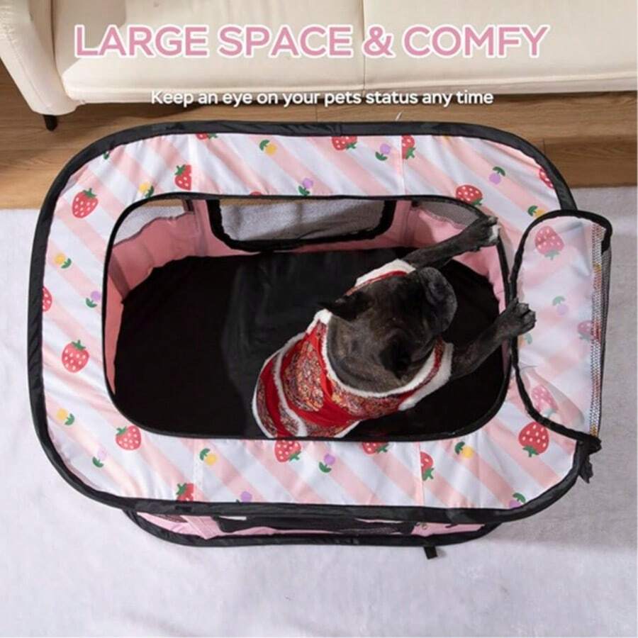 Pink foldable portable pet playpen tent crate cage made of Oxford fabric for dogs and cats
