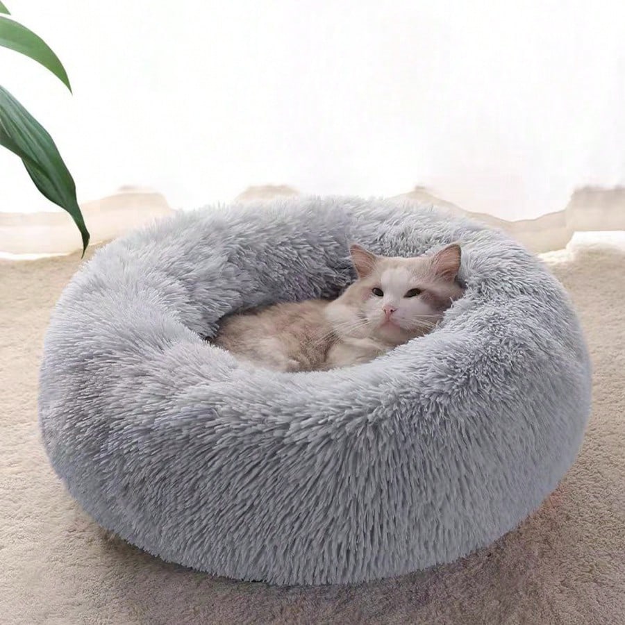 1pc Soft Plush Round Pet Bed For Cats Or Small Dogs, Mini/Medium Size Dog And Cat Bed, Warm And Breathable For All Seasons, Easy To Clean, Dog Nest Cat Nest Pet Bed Pet Supplies, Size: 19.69x19.69x6.3in