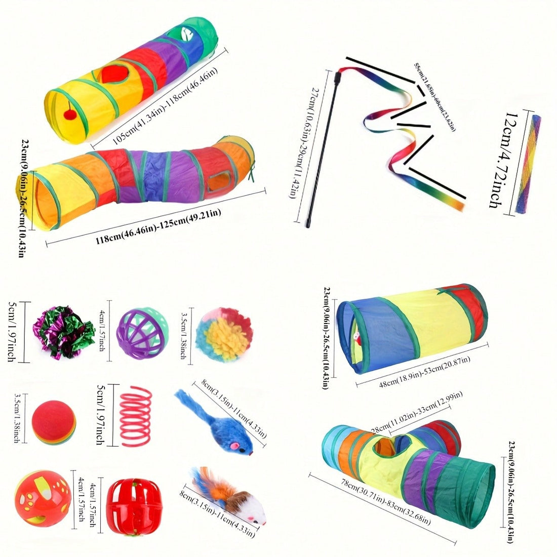 24pcs Interactive Cat Toy Set, Includes Foldable Tunnel, Artificial Feather Teaser Wand And Rustling Toy Balls - Indoor Cat Multi-Function Stimulating Toy Set - Durable Polyester Material, Variety Of Styles - Perfect Gift For Cat Lovers