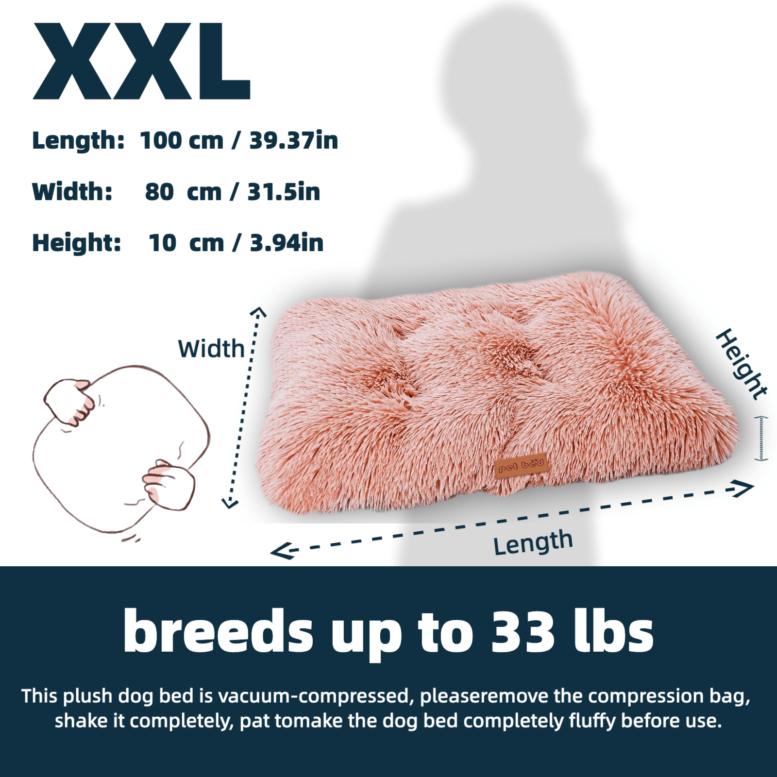 Washable dusty pink plush pet cage bed mat with cartoon pattern for dogs and cats featuring an anti-slip bottom.