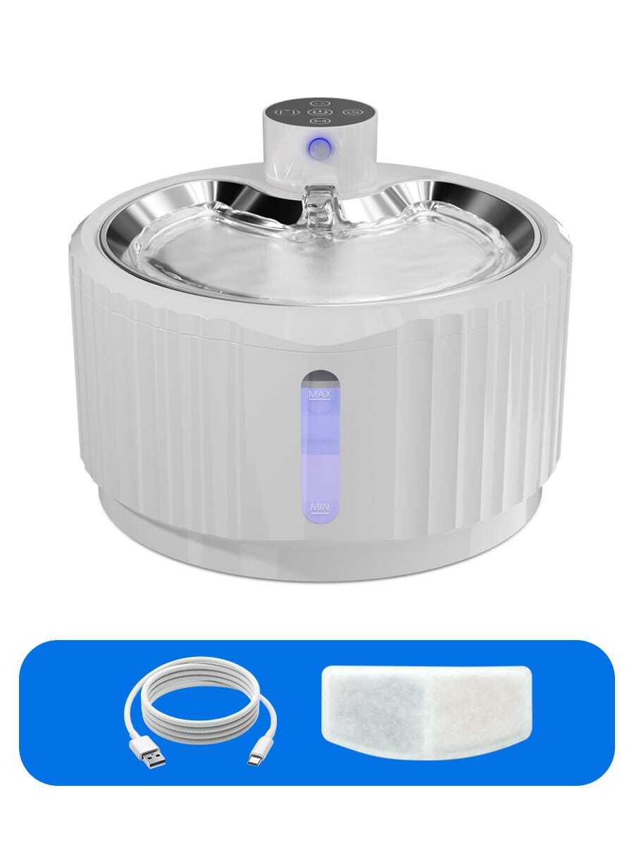 White rechargeable automatic cat water dispenser pet bowl with smart sensor and 2.8L capacity