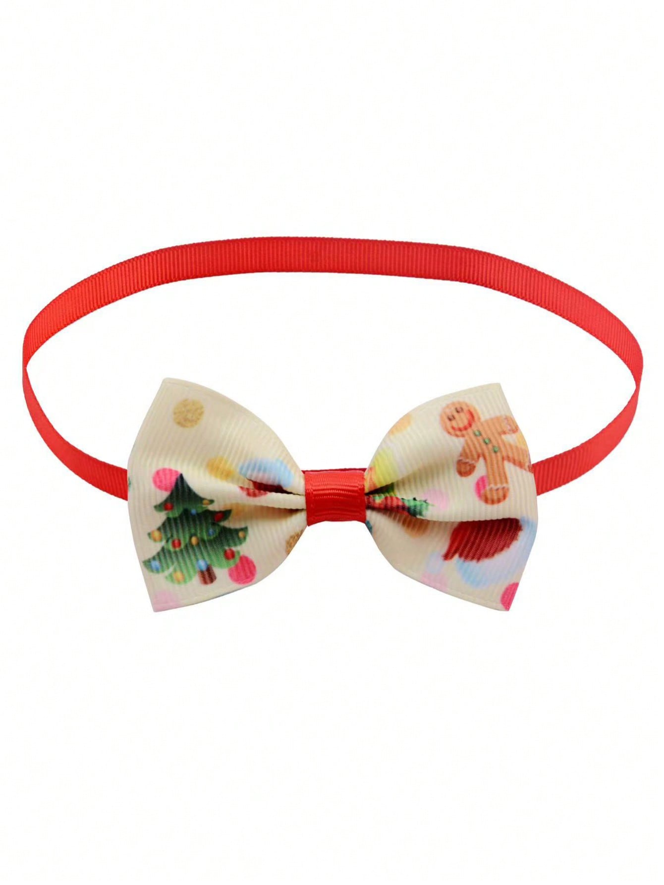 Multicolor Christmas polyester bow tie necklace for cats and dogs, designed as a festive pet collar decoration for holiday parties and dress-up.