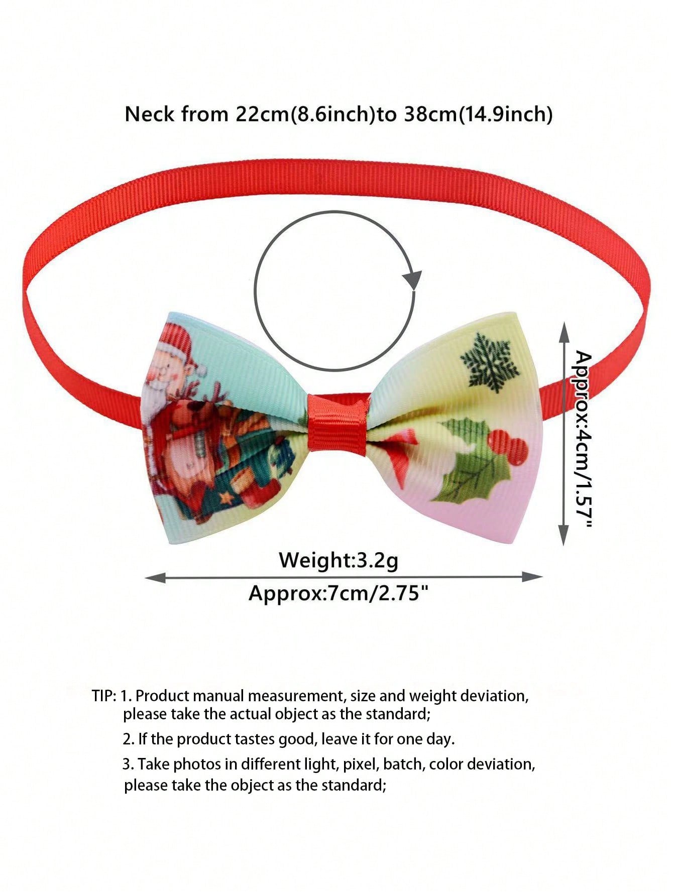 Multicolor Christmas polyester bow tie necklace for cats and dogs, designed as a festive pet collar decoration for holiday parties and dress-up.