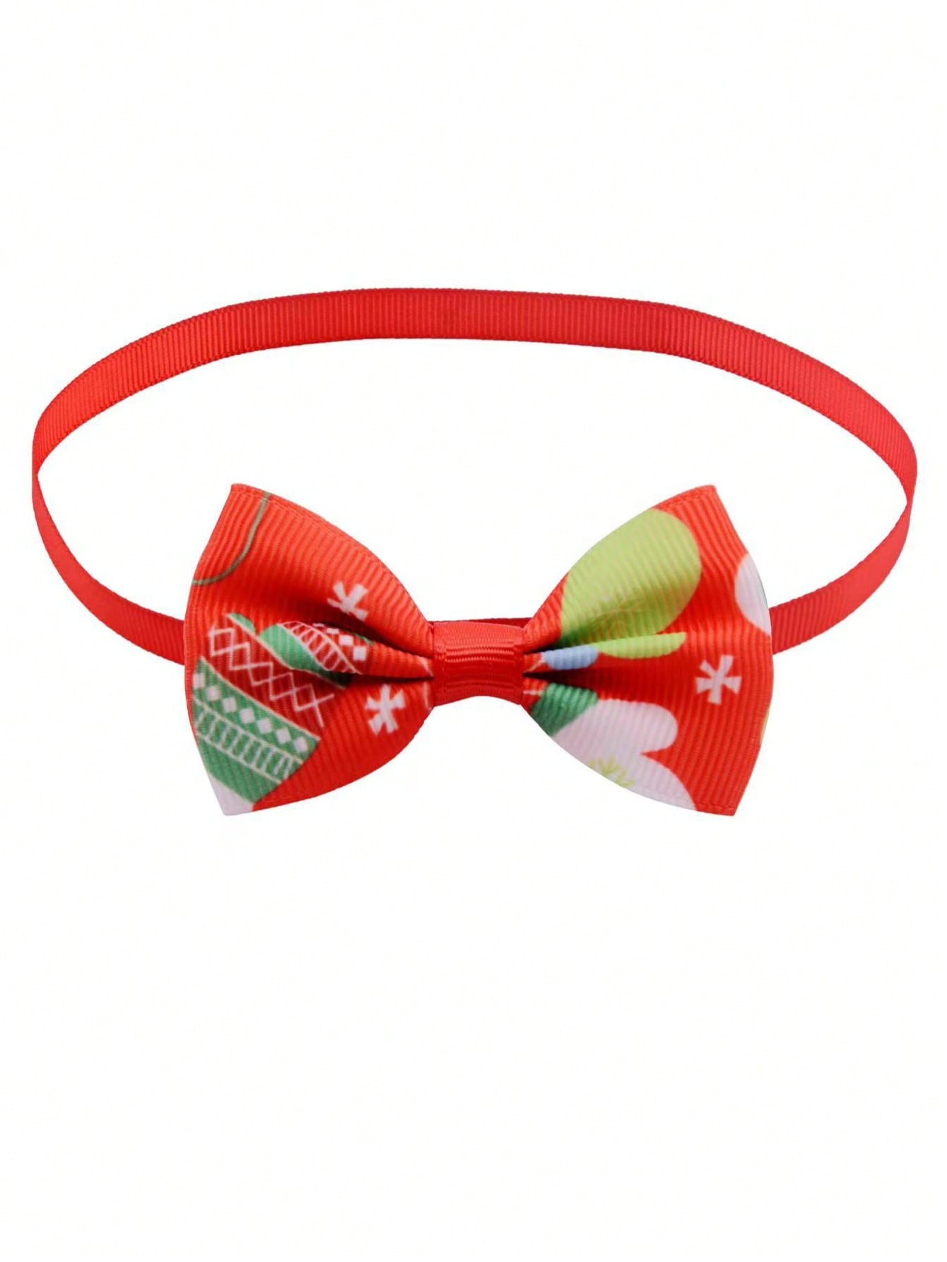 Multicolor Christmas polyester bow tie necklace for cats and dogs, designed as a festive pet collar decoration for holiday parties and dress-up.