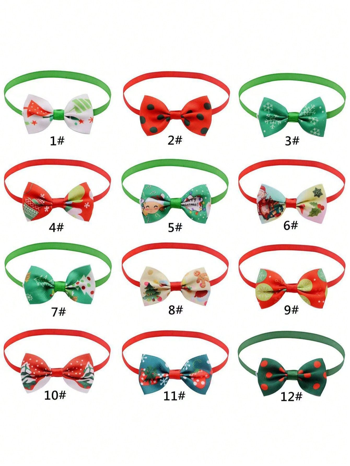 Multicolor Christmas polyester bow tie necklace for cats and dogs, designed as a festive pet collar decoration for holiday parties and dress-up.