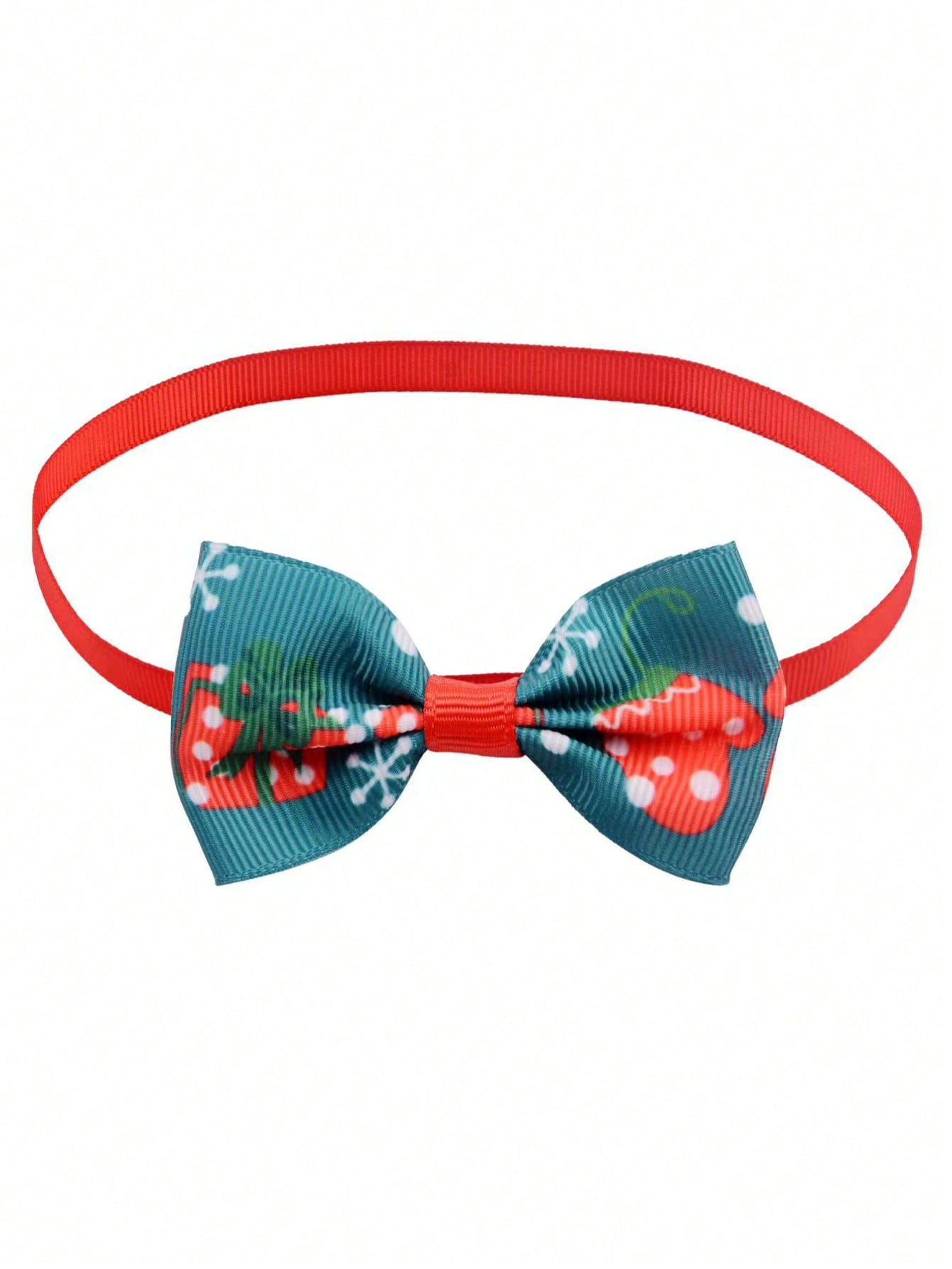 Multicolor Christmas polyester bow tie necklace for cats and dogs, designed as a festive pet collar decoration for holiday parties and dress-up.