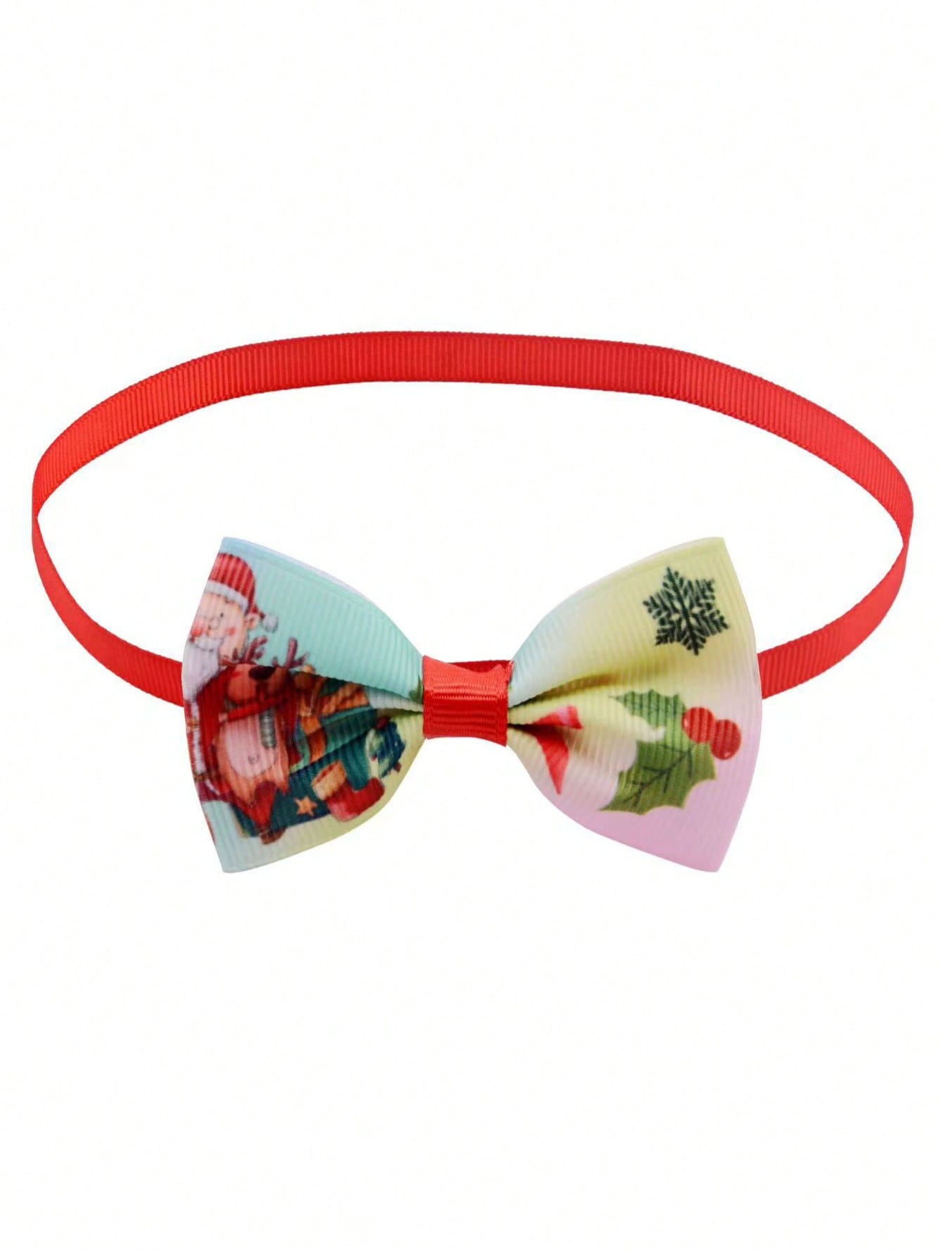 Multicolor Christmas polyester bow tie necklace for cats and dogs, designed as a festive pet collar decoration for holiday parties and dress-up.