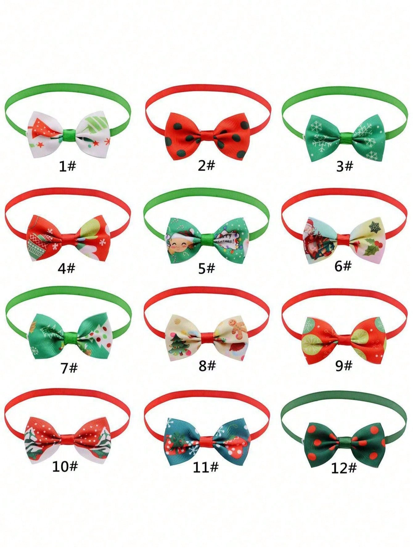 Multicolor Christmas polyester bow tie necklace for cats and dogs, designed as a festive pet collar decoration for holiday parties and dress-up.