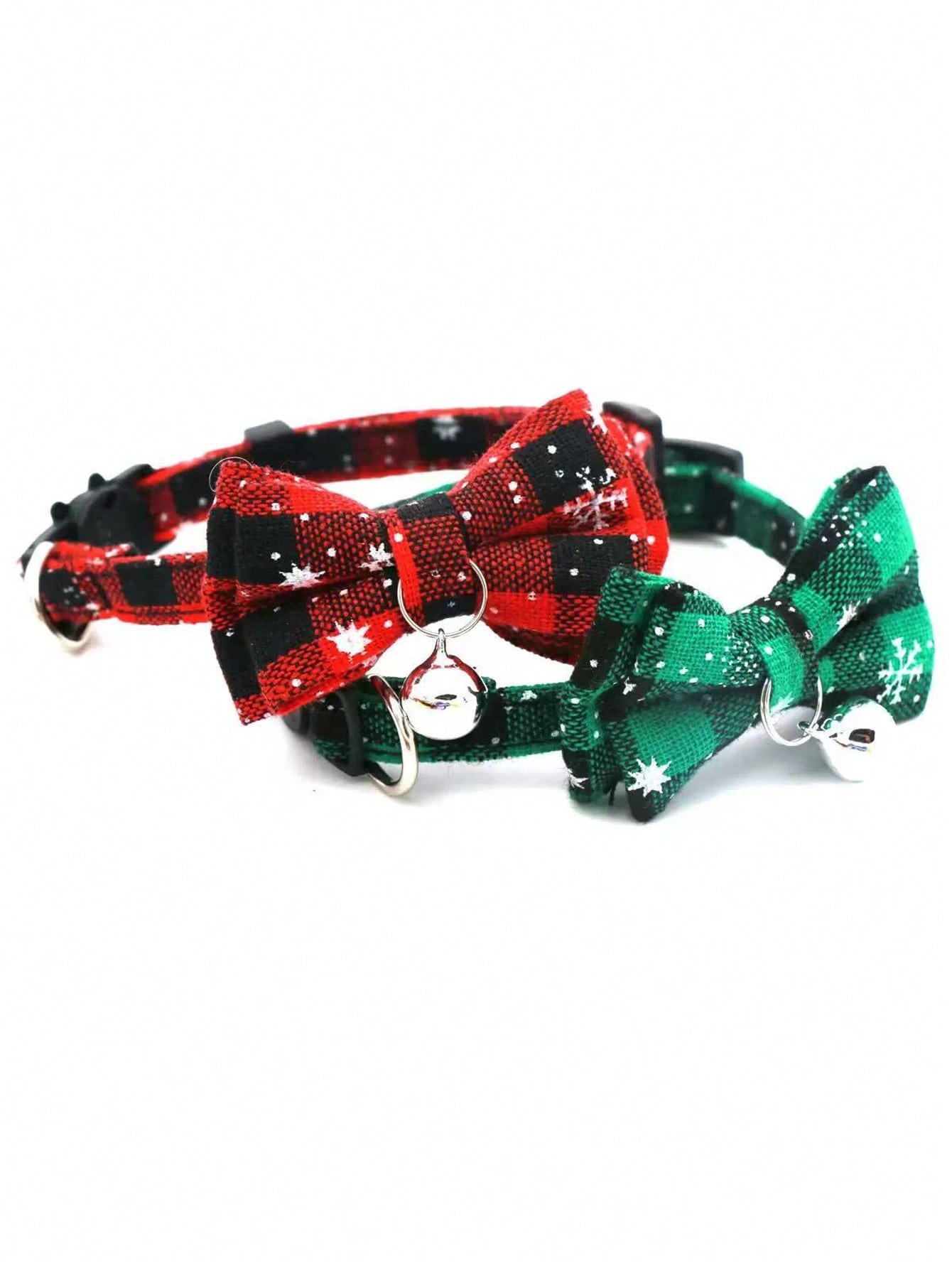 Christmas snowflake polyester pet collar with bow tie and bells, adjustable for cats and dogs