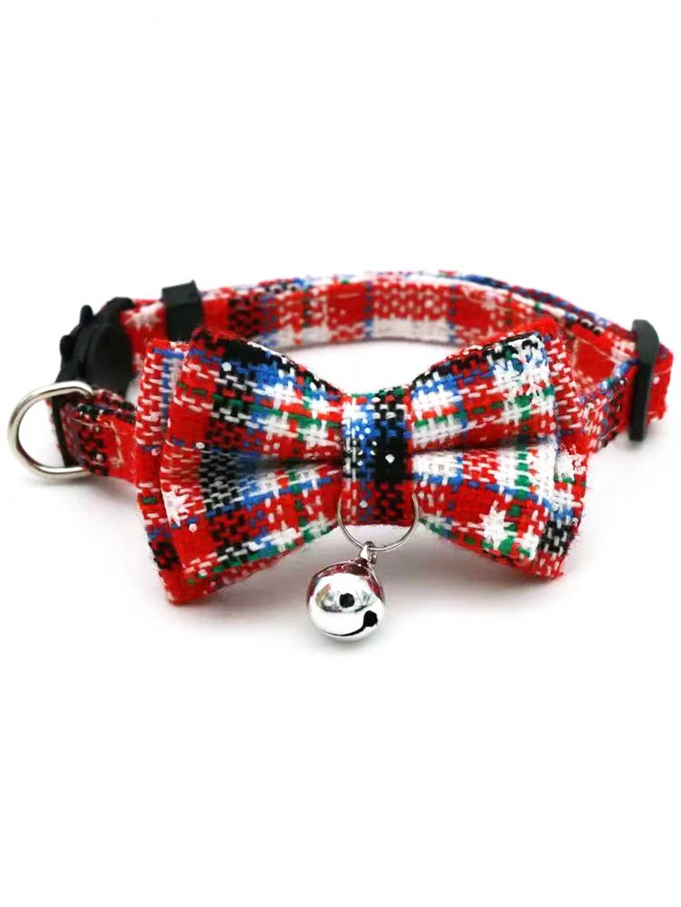 Christmas snowflake polyester pet collar with bow tie and bells, adjustable for cats and dogs