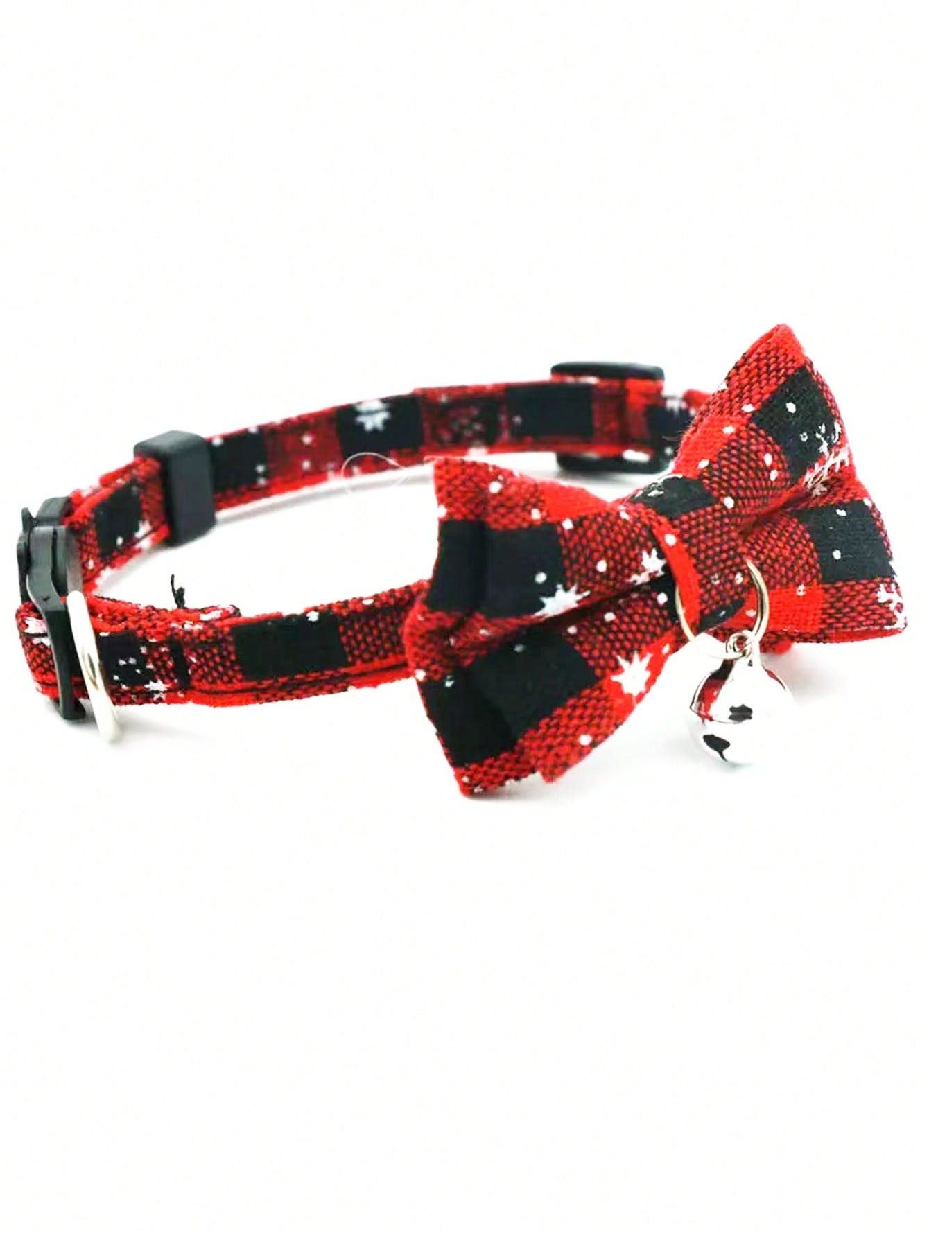 Christmas snowflake polyester pet collar with bow tie and bells, adjustable for cats and dogs
