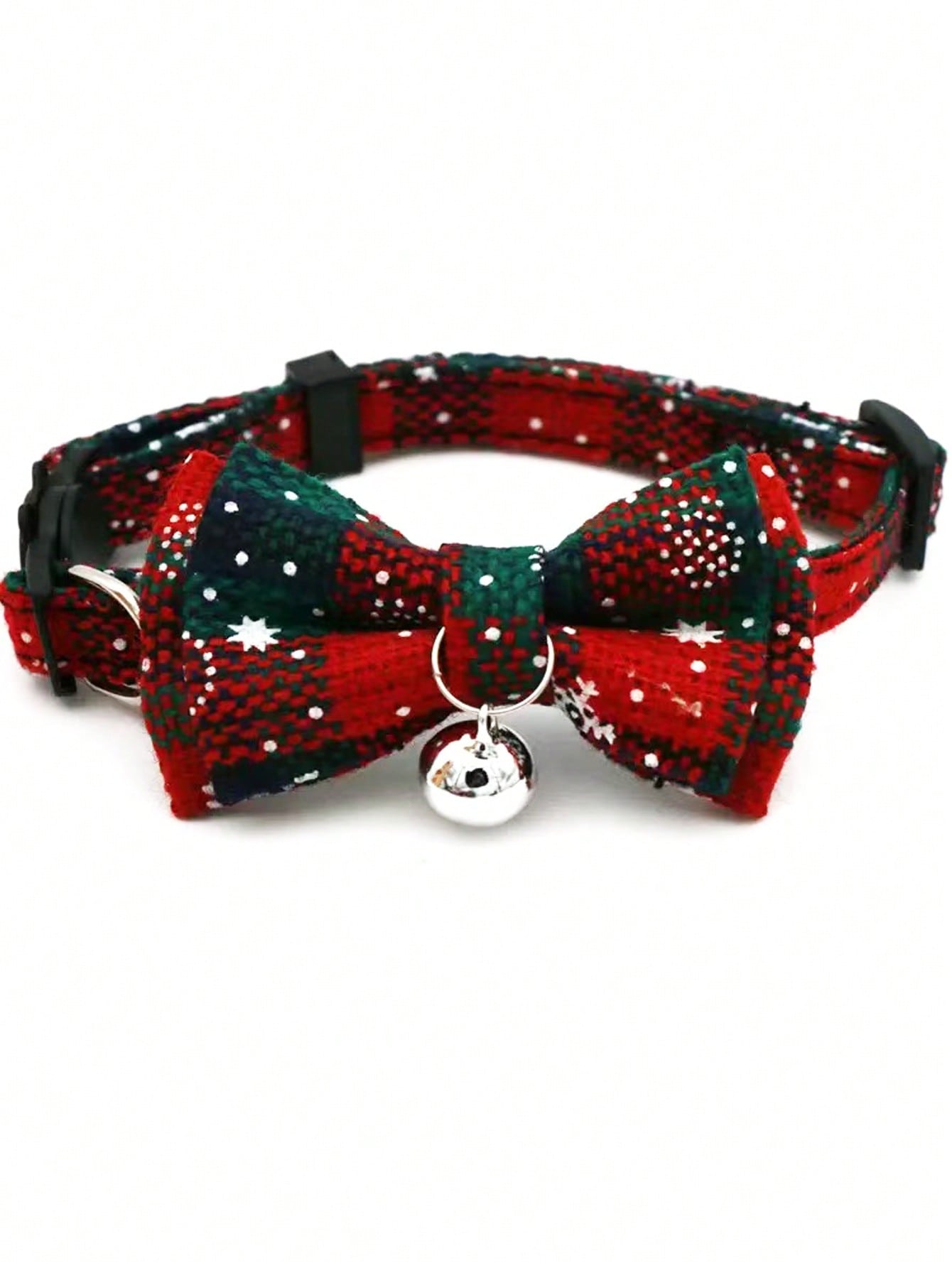 Christmas snowflake polyester pet collar with bow tie and bells, adjustable for cats and dogs
