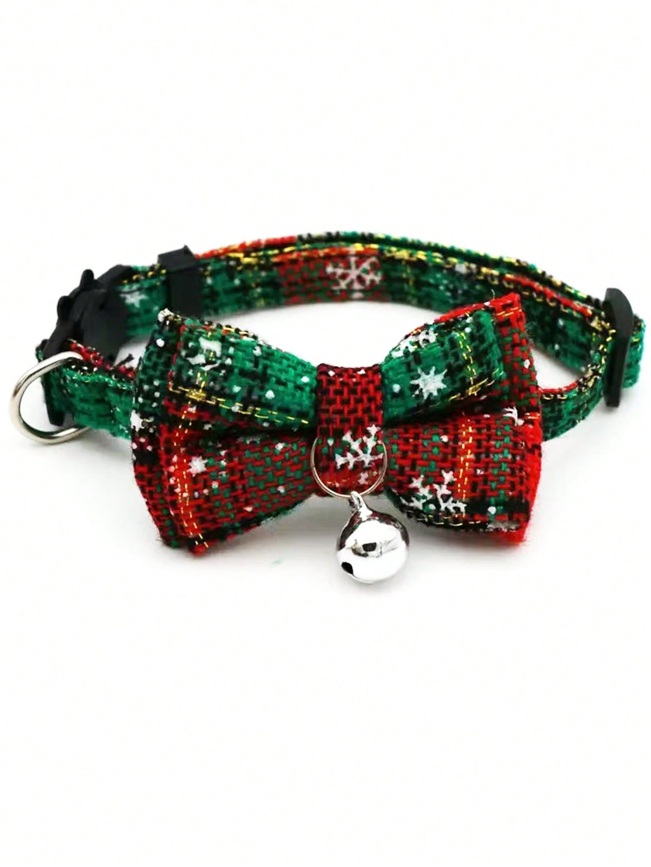 Christmas snowflake polyester pet collar with bow tie and bells, adjustable for cats and dogs