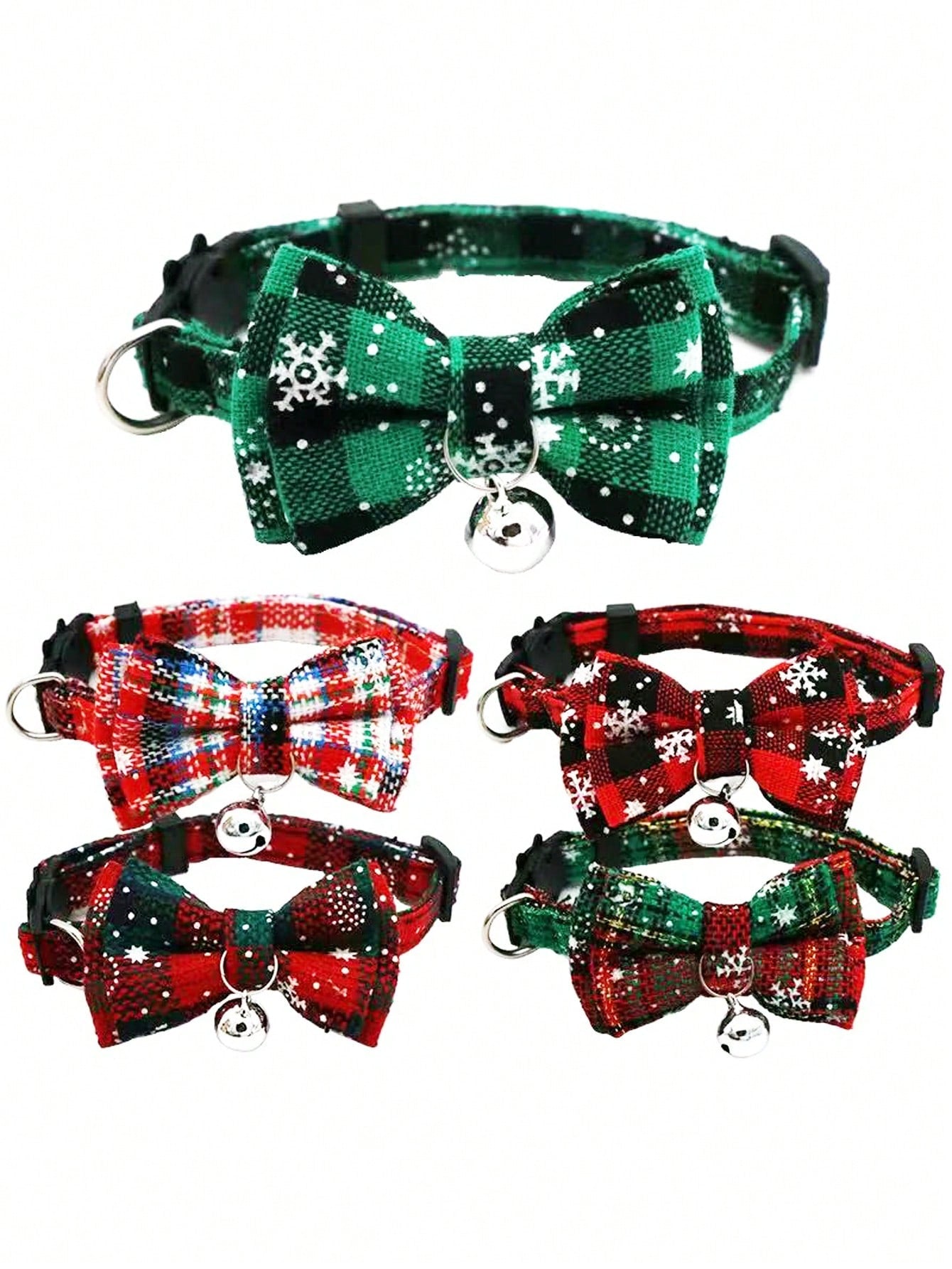 Christmas snowflake polyester pet collar with bow tie and bells, adjustable for cats and dogs
