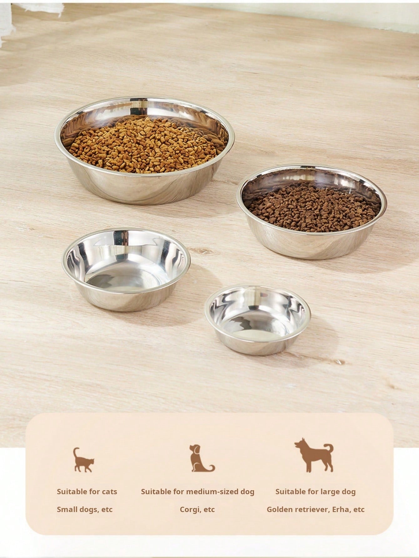 Silver stainless steel pet bowl for dogs and cats with an easy to clean and anti-bite durable design.