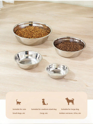 Silver stainless steel pet bowl for dogs and cats with an easy to clean and anti-bite durable design.