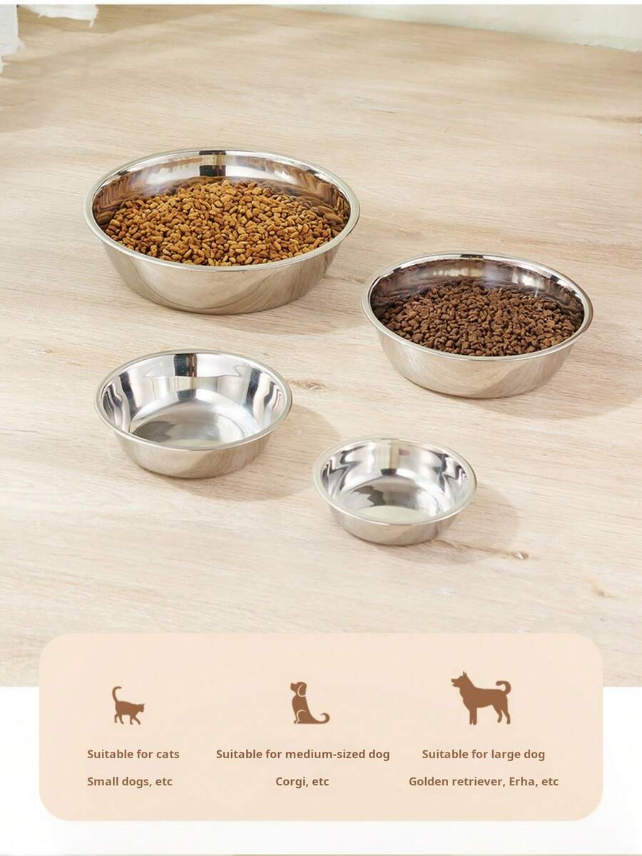 Silver stainless steel pet bowl for dogs and cats with an easy to clean and anti-bite durable design.