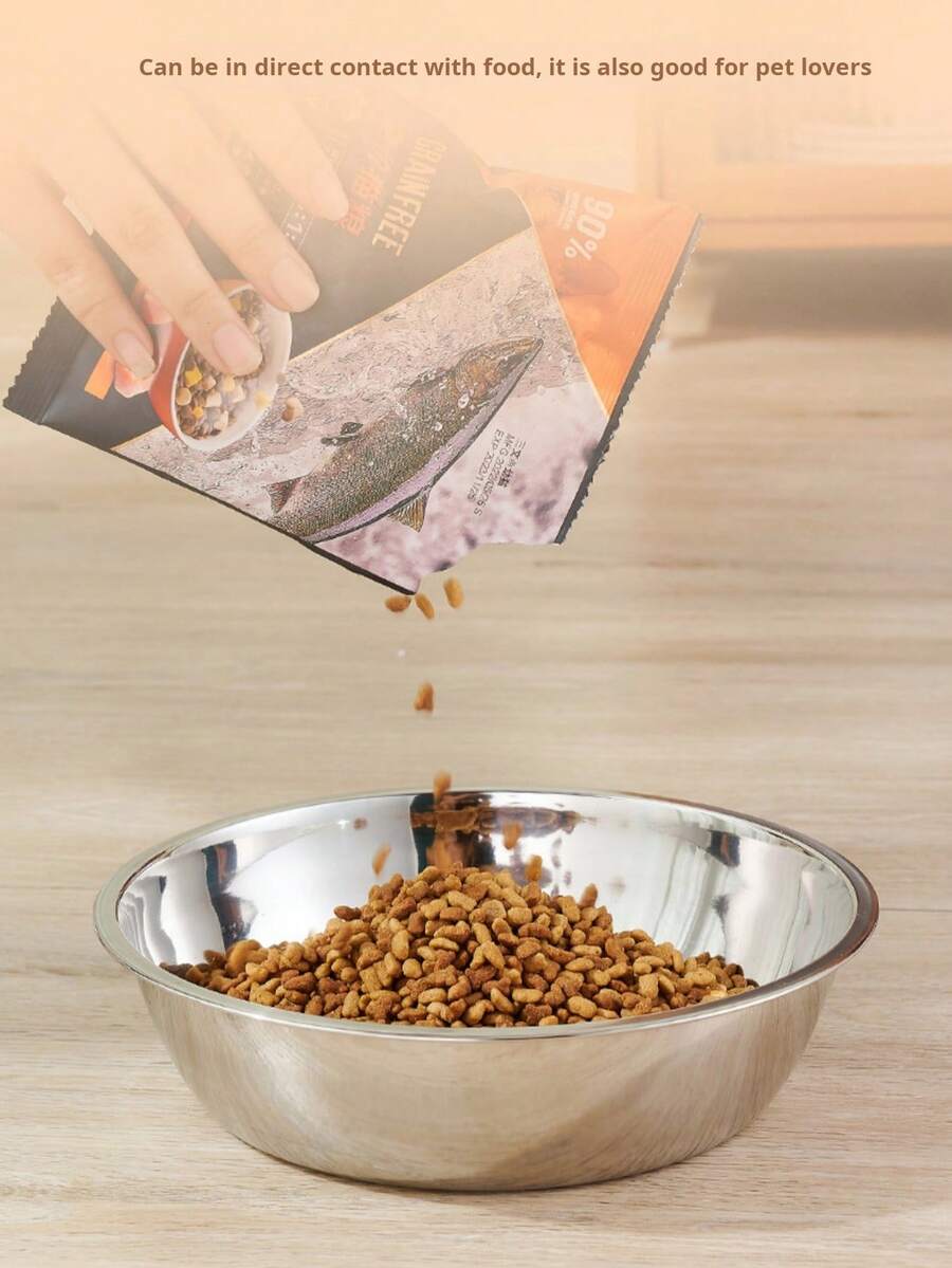Silver stainless steel pet bowl for dogs and cats with an easy to clean and anti-bite durable design.