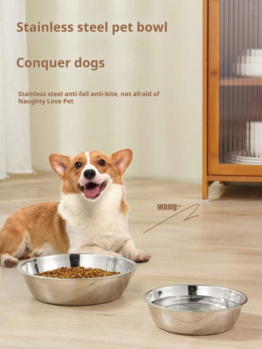 Silver stainless steel pet bowl for dogs and cats with an easy to clean and anti-bite durable design.