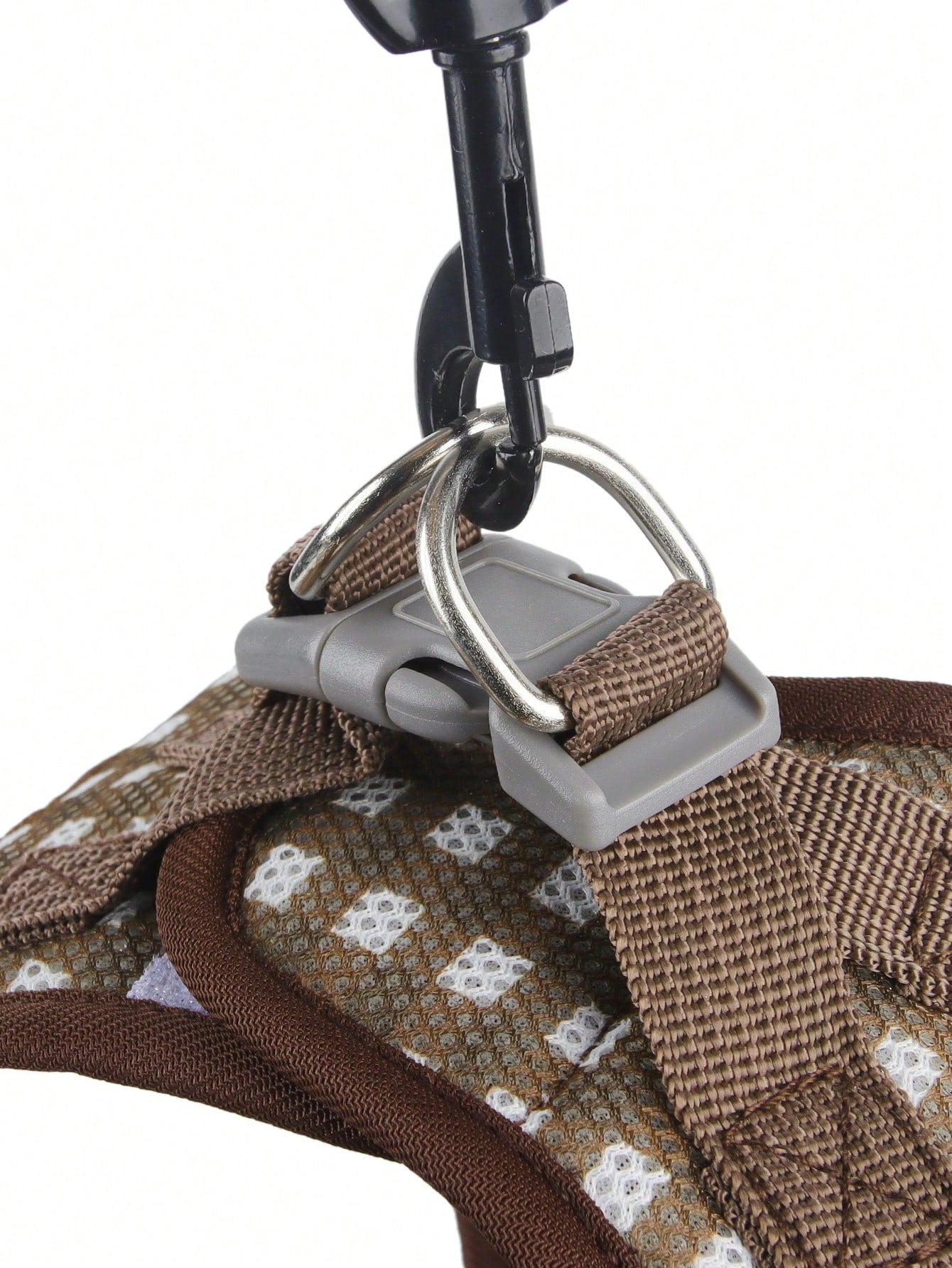 Coffee brown plaid pet harness and leash set made from breathable polyester with reflective strips, suitable for cats and dogs during outdoor walking and night use.