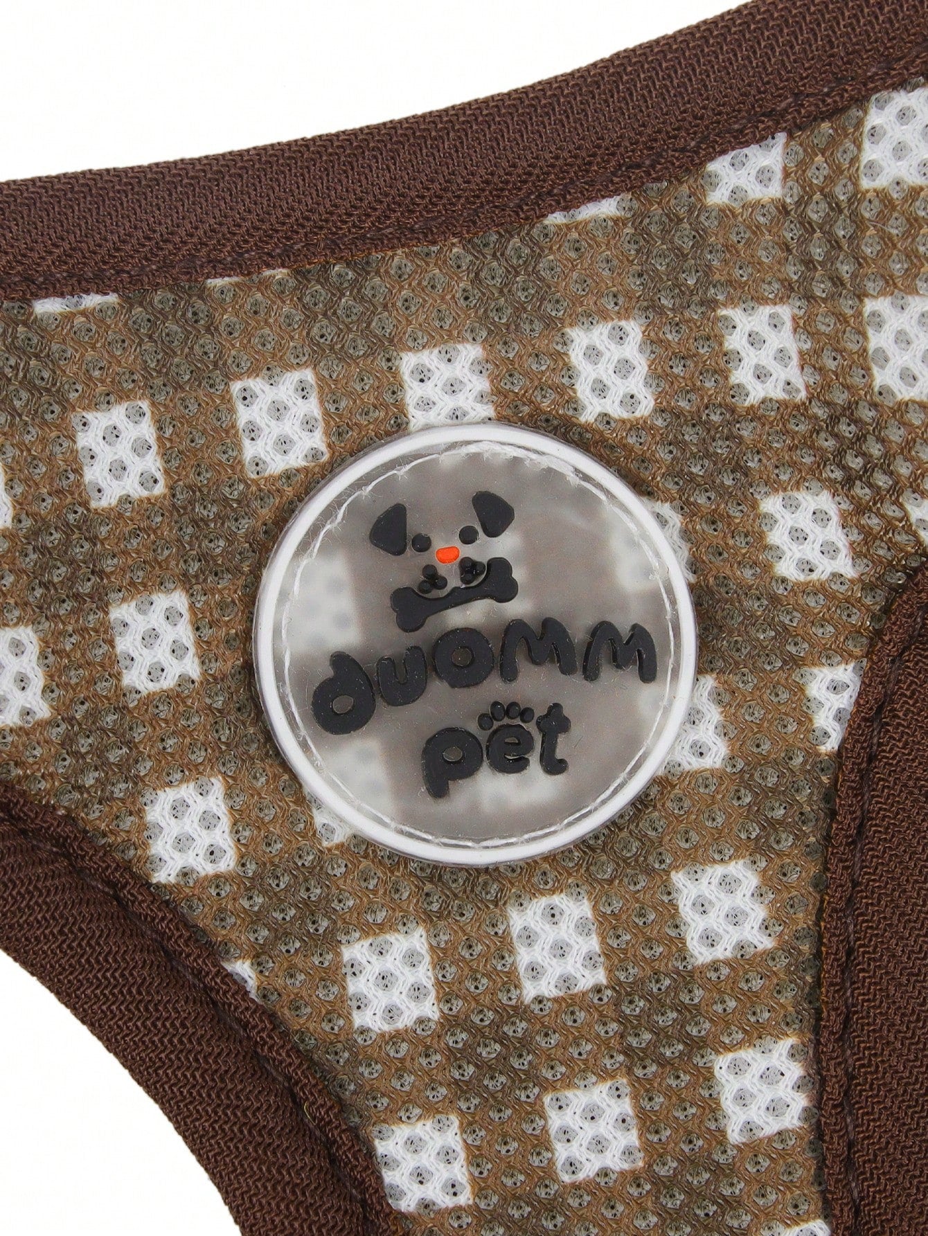 Coffee brown plaid pet harness and leash set made from breathable polyester with reflective strips, suitable for cats and dogs during outdoor walking and night use.