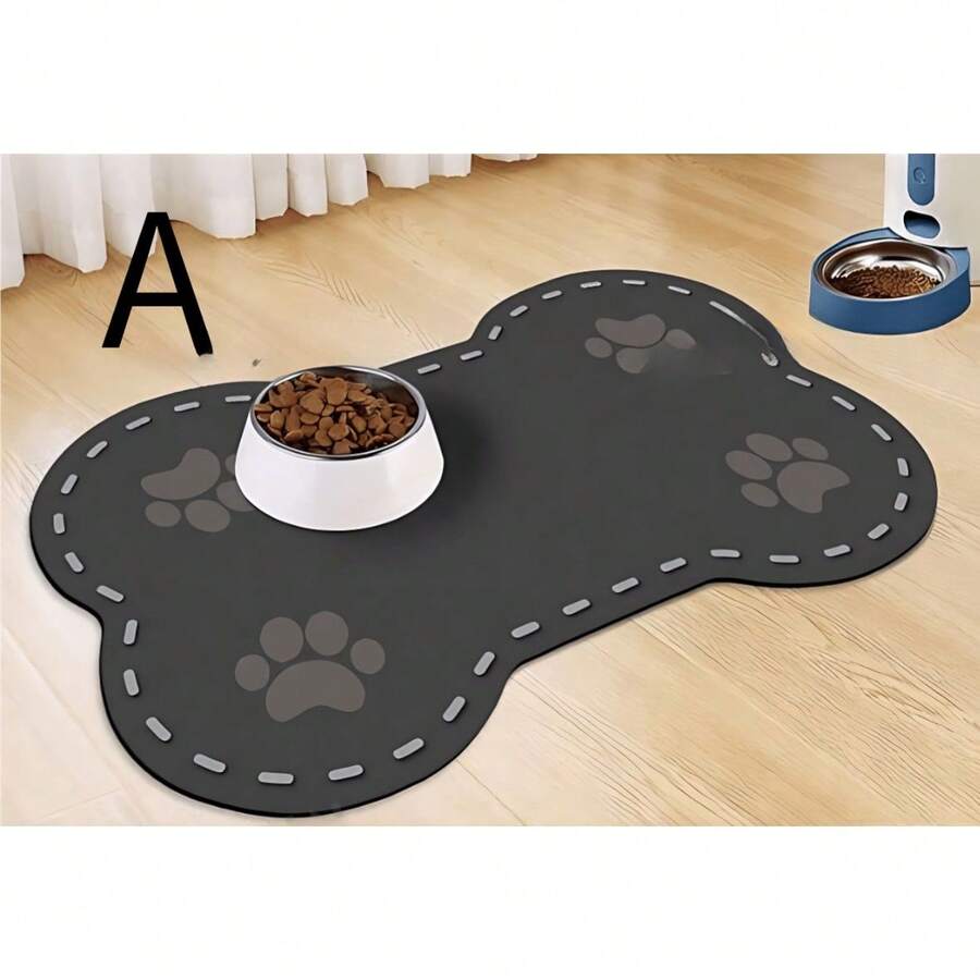 Multicolor cartoon diatomite pet feeding mat with cute paw print design for cats and dogs.